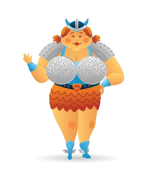 Cartoon viking fat woman character. Funny caricature cartoon. Vector illustration isolated — Stock Vector