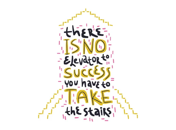 Motivation inspirierendes Zitat Es gibt keinen Aufzug zum Erfolg, den man die Treppe nehmen muss. Handgezeichneter Schriftzug. — Stockvektor