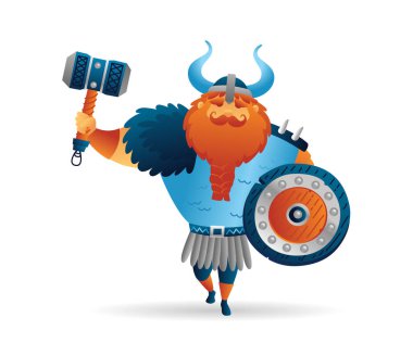 Torus çekiç ve kalkan ile Karikatür viking güçlü adam karakter