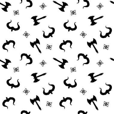 Viking silah silueti sorunsuz desen. Siyah beyaz arka plan üzerinde izole. Vektör