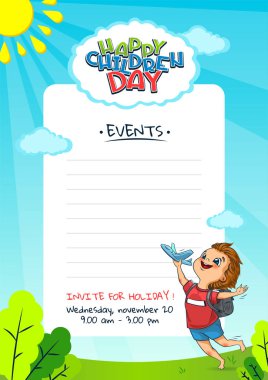 Children's day Poster invitation template. Happy Universal holiday. The cute little boys launches a toy planes clipart