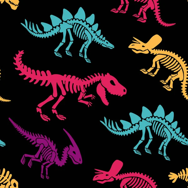 Dinosaurs skeletons fossils seamless pattern. Tshirt print, fabric, modern background. Vector — Stock Vector