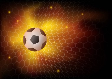 Futbol arka plan ateş, maç maç gol an net top ile soyut. Futbol Şampiyonası, Oyunlar, turnuva modern spor vektör çizim. Posterler ve Davetler için şablon.