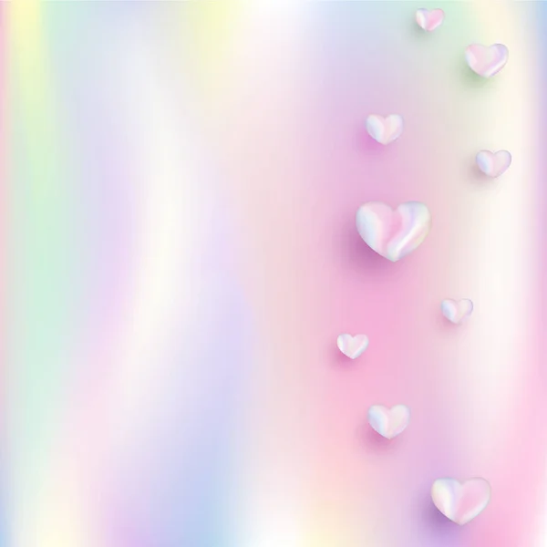 抽象的渐变彩虹箔背景 明亮的全息效果 与多彩的心 矢量插图浪漫的问候 情人卡 网页横幅 — 图库矢量图片