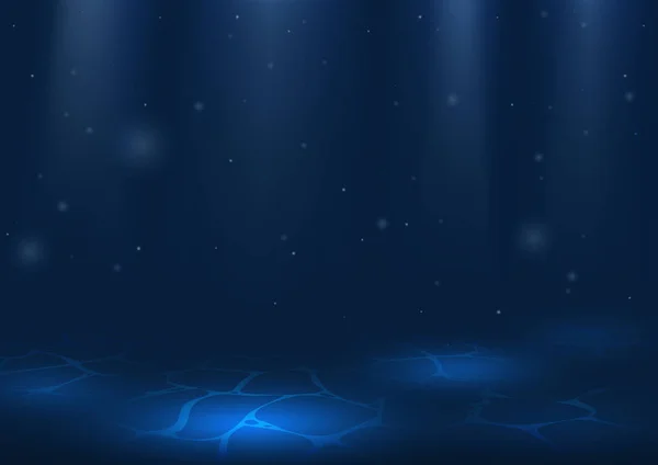 Deniz alt ve güneş ışınları, alt mavi okyanus sualtı sahne. Vektör çizim doğa arka plan, doku su yüzeyi. 