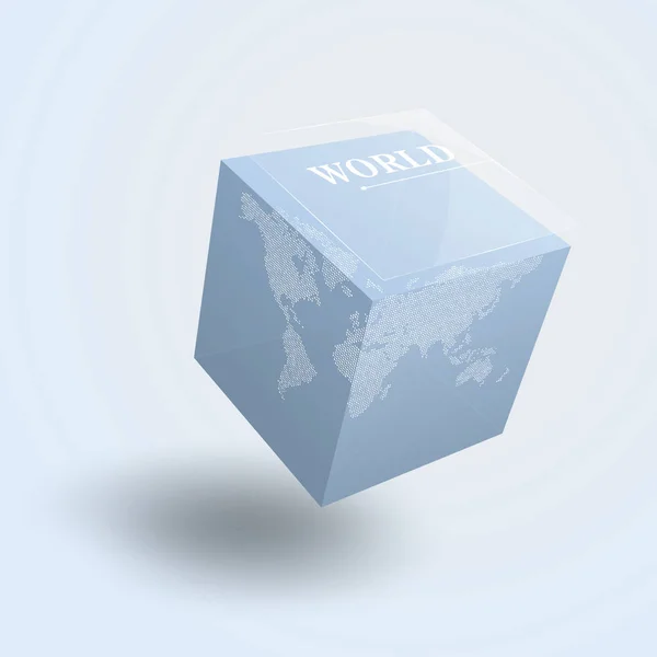 Mapa Světa Kostce Průhledná Modrá Krychlová Koule Vektorová Ilustrační Šablona — Stockový vektor