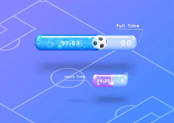 Futbol kronometre, tüp şeklinde zaman ekran tasarımı, tam zamanlı ve yaralanma süresi göstermek. Futbol şampiyonası için Vektör illüstrasyon Spor şablonu, oyunlar, turnuva modern spor.