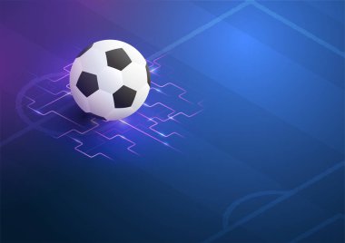 Gerçekçi futbol topu, futbol, ışık hatları ile sahada. Futbol şampiyonası için Vektör illüstrasyon modern arka plan tasarımı, oyunlar, turnuva modern spor.