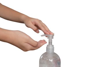 Alkol jeli temiz, el yıkama antivirüs bakterileri beyaz arka planda kirli cilt bakımı, kırpma yolları