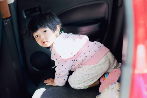 Şirin Asyalı Çocuk Arabada Emniyet Çocuk Araba Konsepti Oturan — Stok fotoğraf