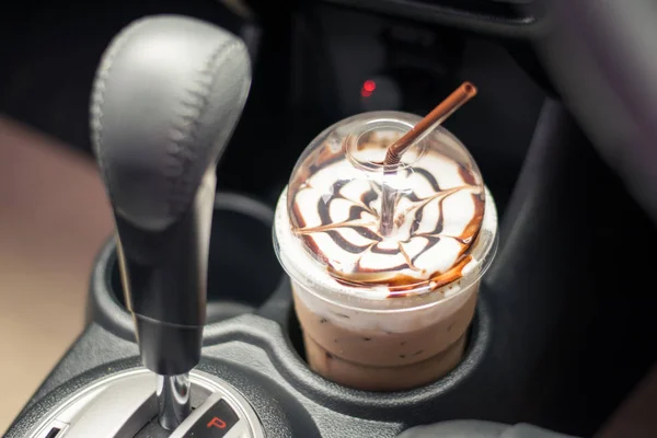 iced coffee cappuccino in car travel time
