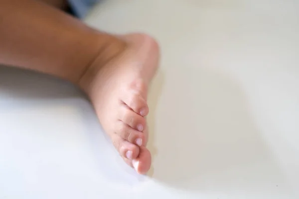 Close Child Foot White Background — Stock Photo, Image