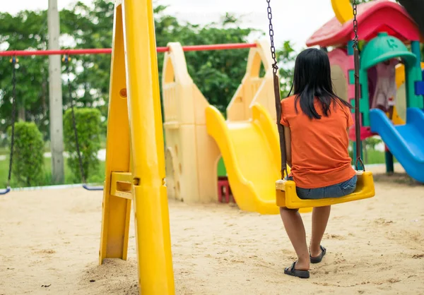 Alone Girl Sitting Swing Playground — Stock Photo, Image