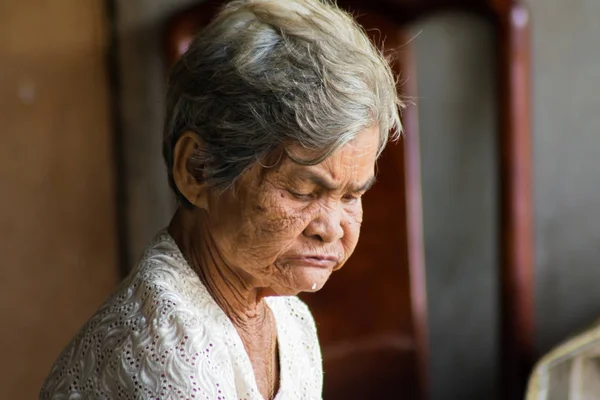 Close Old Woman Eating Rice Food Sisaket Thailand 2018 — Stock Photo, Image