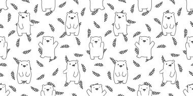 Dikişsiz desen kutup ayısı izole teddy yaprak vektör duvar kağıdı arka plan ayı