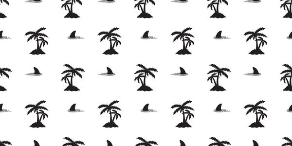 shark fin seamless pattern dolphin coconut tree isolated whale ocean wave sea island vector wallpaper background