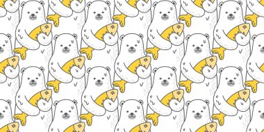 Sorunsuz kutup ayısı vektör desen izole balık duvar kağıdı arka plan karikatür beyaz ayı