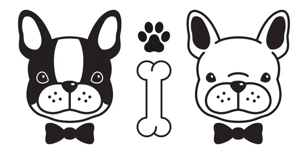 Chien Vecteur Français Bulldog Icône Logo Noeud Papillon Patte Personnage — Image vectorielle