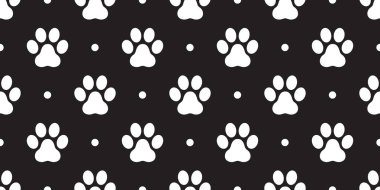Köpek kedi pençe ayak baskı izole polka dot duvar kağıdı arka plan siyah vektör Seamless modeli pençe