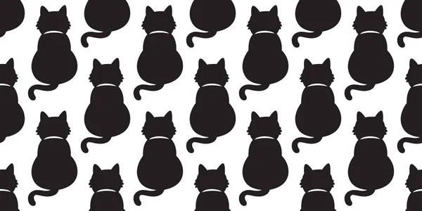 Cat Sömlösa Mönster Vektor Svart Katt Isolerade Bakgrunden Tapeten Illustration — Stock vektor