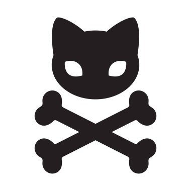 kedi kafatası simgesi çapraz kemik vektör logo Cadılar Bayramı illüstrasyon simge