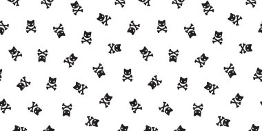 cat Seamless Pattern vector pirate cross bone kitten Halloween isolated wallpaper background clipart