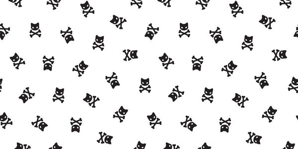 cat Seamless Pattern vector pirate cross bone kitten Halloween isolated wallpaper background