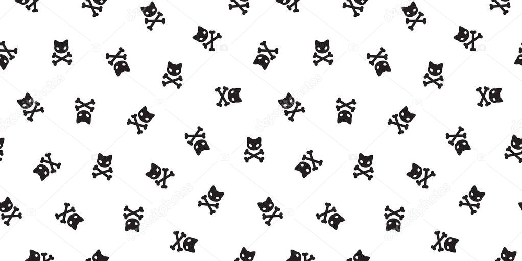 cat Seamless Pattern vector pirate cross bone kitten Halloween isolated wallpaper background