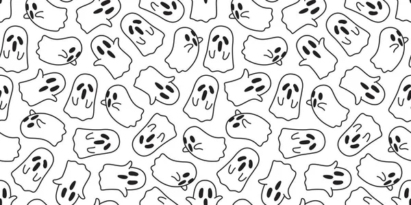 Ghost Vektori Saumaton Kuvio Halloween Eristetty Pelottava Sarjakuva Taustakuva Valkoinen — vektorikuva