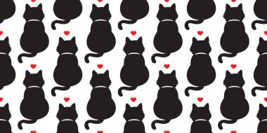 Kedi Dikişsiz desen vektör kalp simgesi yavru kedi Sevgililer günü izole doodle duvar kağıdı arka plan