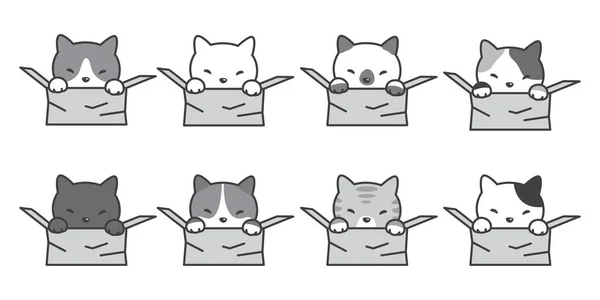 Kedi Doğurmak Simge Logo Vektör Karakter Karikatür Kedi Kutusunu Tasarlamak — Stok Vektör