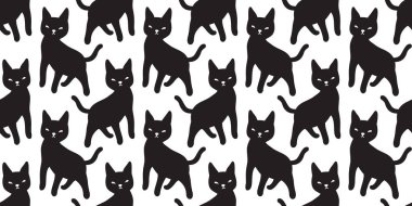 kedi Dikişsiz desen vektör siyah kedi yavru kedi Halloween tekrar arka plan duvar kağıdı illüstrasyon izole