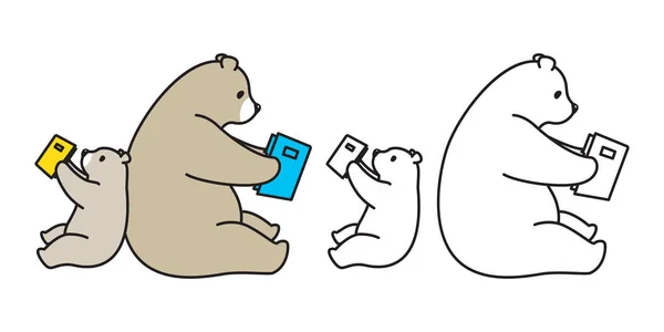 熊矢量北极熊徽标图标熊猫字符卡通插图阅读书涂鸦 — 图库矢量图片