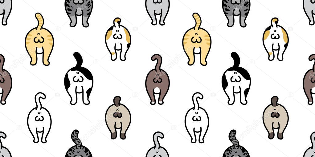 Cat Seamless Pattern vector cartoon breed kitten butt of cat isolated doodle repeat background wallpaper