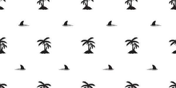 palm tree coconut tree seamless pattern shark fin dolphin whale vector ocean wave island tropical isolated background wallpaper