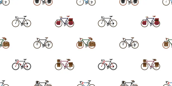 自転車のシームレスなパターン ベクトル分離背景壁紙ビンテージ ツーリング自転車サイクリング — ストックベクタ