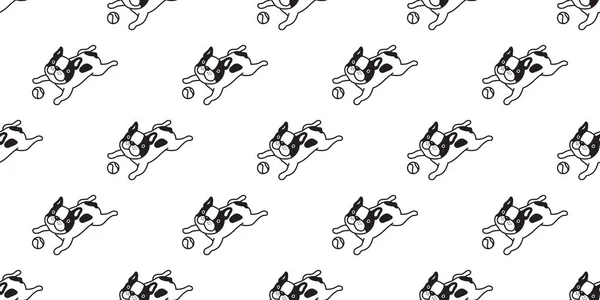 狗无缝模式向量法国斗牛犬孤立小狗球骨壁纸背景 — 图库矢量图片