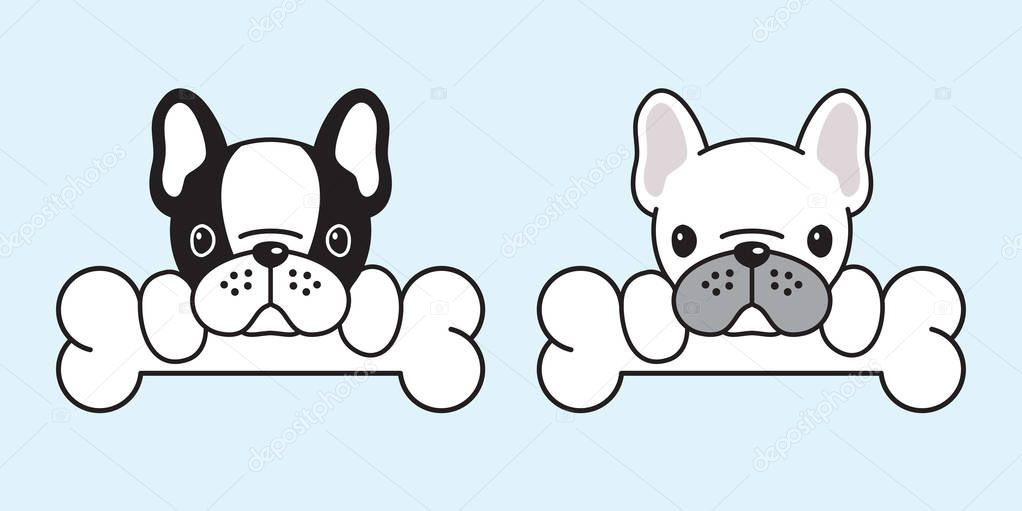 Dog vector french bulldog icon logo pug dog bone cartoon character illustration doodle