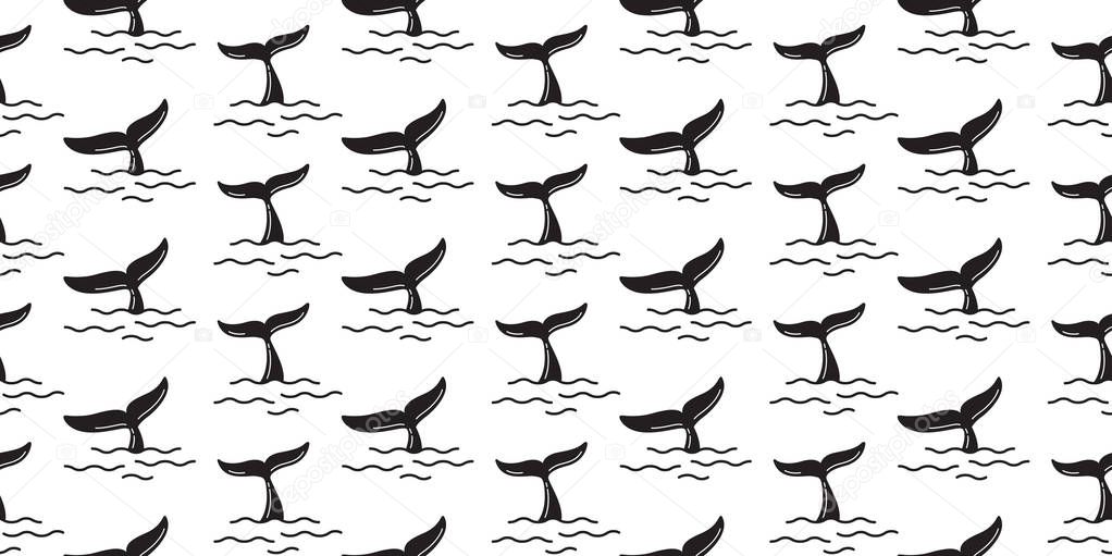 whale seamless pattern shark fin tail dolphin ocean sea isolated tropical summer background wallpaper