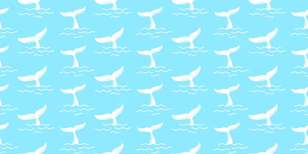 Wektor Płetwa Rekina Ogon Bezszwowe Wzór Białym Tle Wieloryb Dolphin — Wektor stockowy