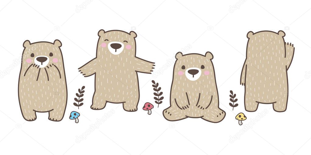 Bear vector logo icon polar bear character cartoon panda teddy mushroom leaf illustration doodle 