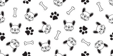 Köpek seamless modeli Fransız buldozer pug vektör köpek kemik izole pençe duvar kağıdı arka plan tekrarlayın