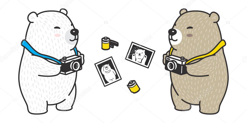 Bear vector icon logo polar bear panda character cartoon camera film illustration doodle