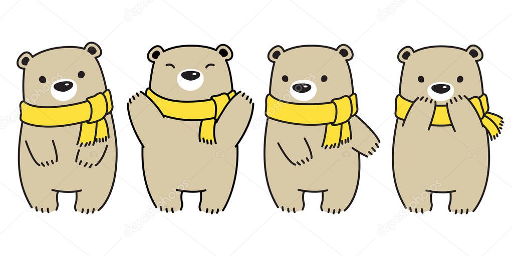 bear vector polar bear panda logo icon character cartoon scarf kid illustration doodle brown