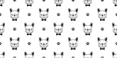 Köpek seamless modeli Fransız buldozer vektör pençe karikatür papyon duvar kağıdı arka plan izole