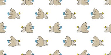 Ayı kesintisiz izole kitap duvar kağıdı illüstrasyon karikatür arka plan okuma kutup ayısı vektör desen