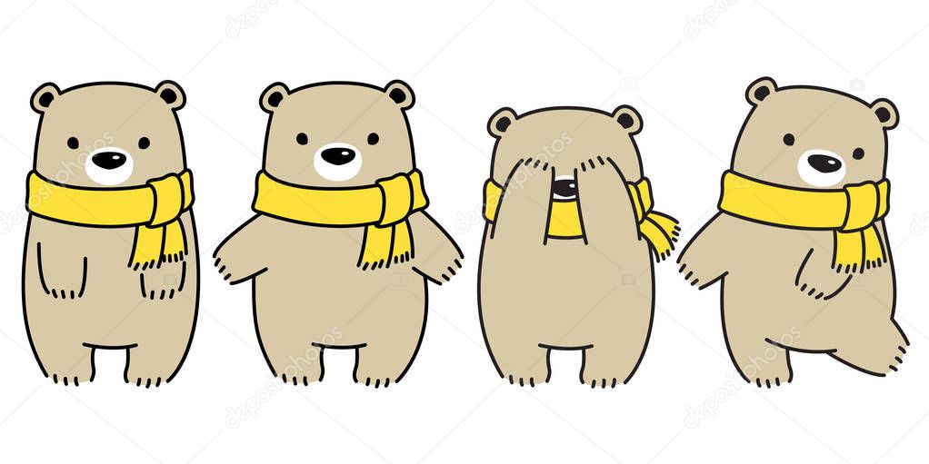 bear vector polar bear panda logo icon cartoon character scarf kid illustration doodle brown