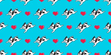 İzole köpek Dikişsiz desen vektör Fransız buldozer Kalp Sevgililer köpek yavrusu doodle arka plan duvar kağıdı