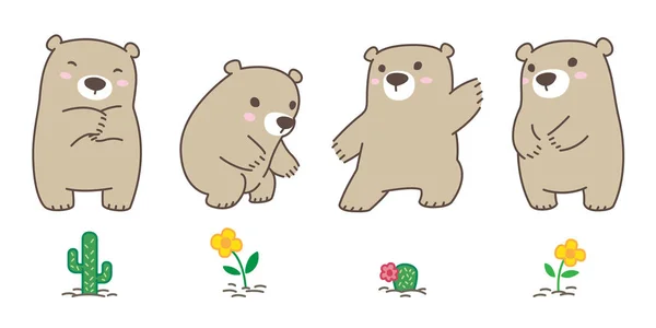 Urso Vetor Urso Polar Ícone Logotipo Flor Cacto Quintal Madeira —  Vetores de Stock