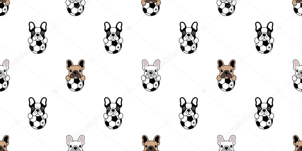 Dog seamless pattern french bulldog vector soccer football cartoon repeat background tile wallpaper isolated